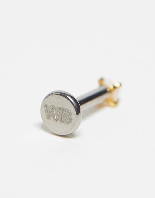 With Bling - Vergulde labret-oorbel met opaal en titanium staafjes van 6 en 8 mm, 4 van 4