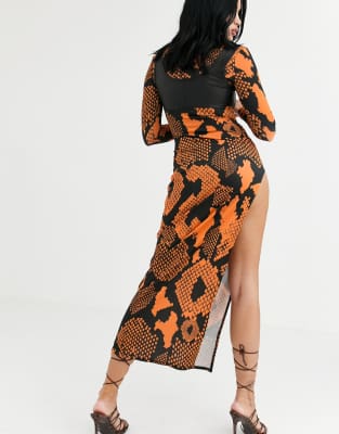 orange snake print maxi dress