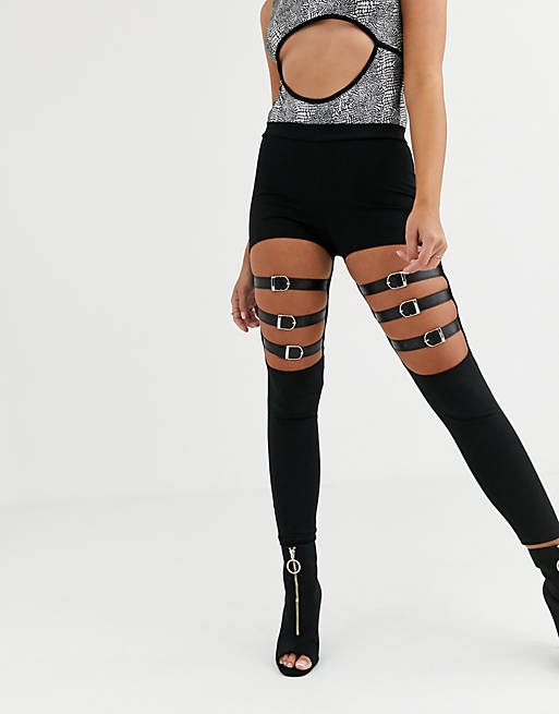 Without You buckle knee detail leggings in black