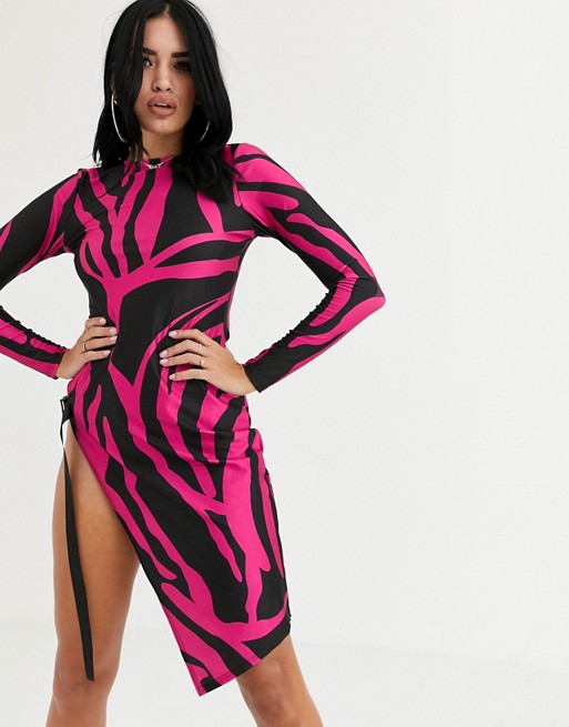 Without You buckle midi dress with high thigh split in pink stripe