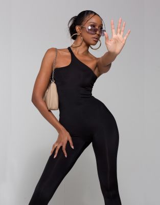 WMNSwear one shoulder lace up back jumpsuit in black