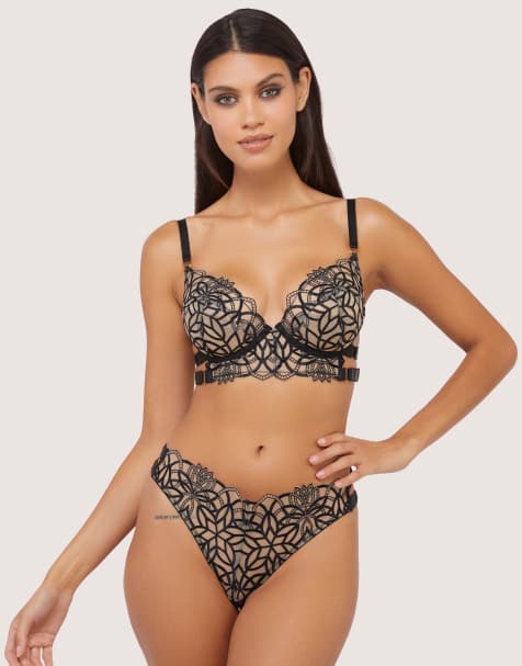 Wolf & Whistle Aisha optical embroidery bra in black