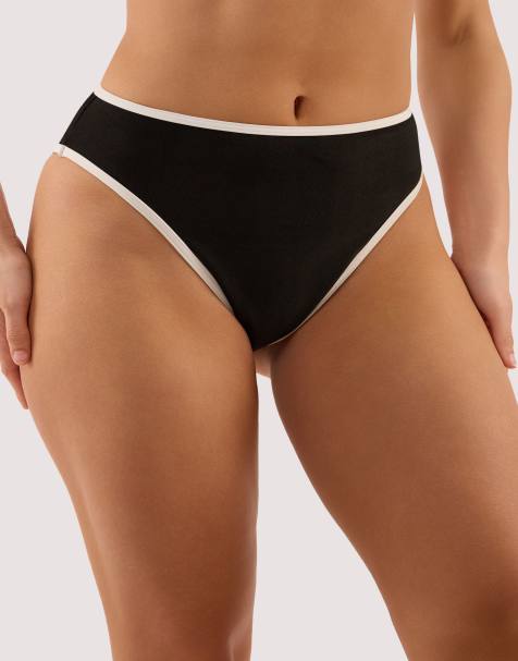 Wolf & Whistle Ally black & ivory high waist bikini brief in black & ivory - view 1