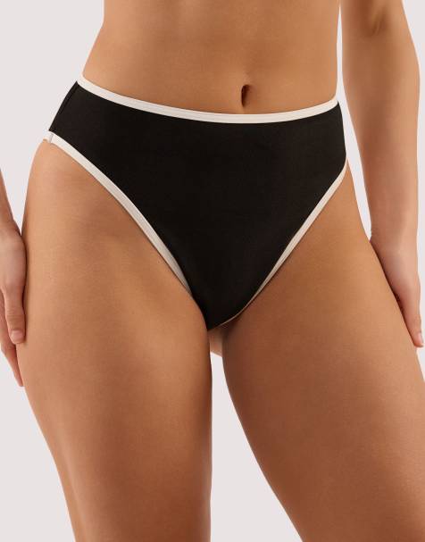 Wolf & Whistle Ally black & ivory high waist bikini brief in black & ivory