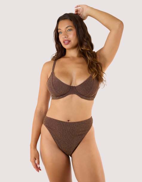 Wolf & Whistle Amber high waist leg bikini bottom in bronze - view 1