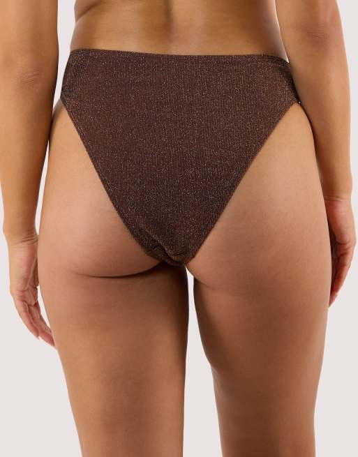 Wolf & Whistle Amber high waist leg bikini bottom in bronze, 3 of 4