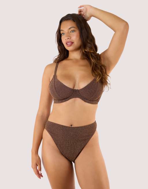 Wolf & Whistle Amber high waist leg bikini bottom in bronze, 4 of 4