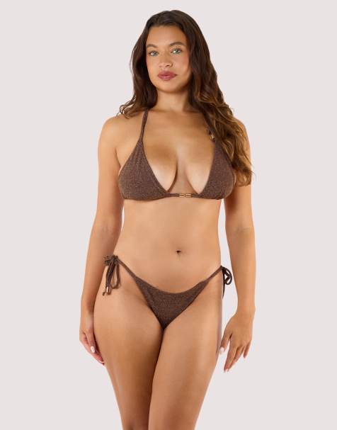 Wolf & Whistle Amber tie side bikini bottom in bronze - view 1