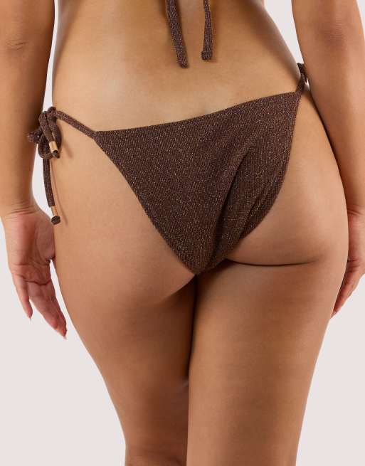 Wolf & Whistle Amber tie side bikini bottom in bronze, 3 of 4