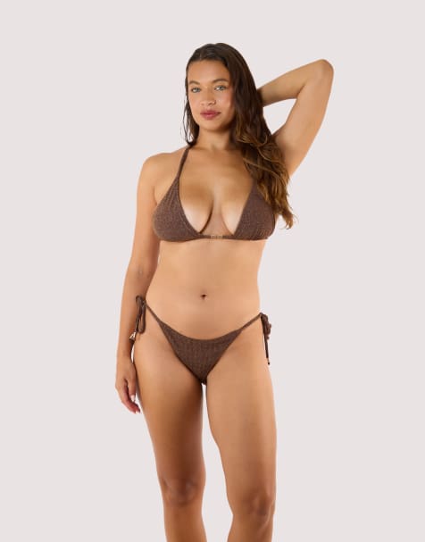 Wolf & Whistle Amber triangle bikini top in bronze - view 1