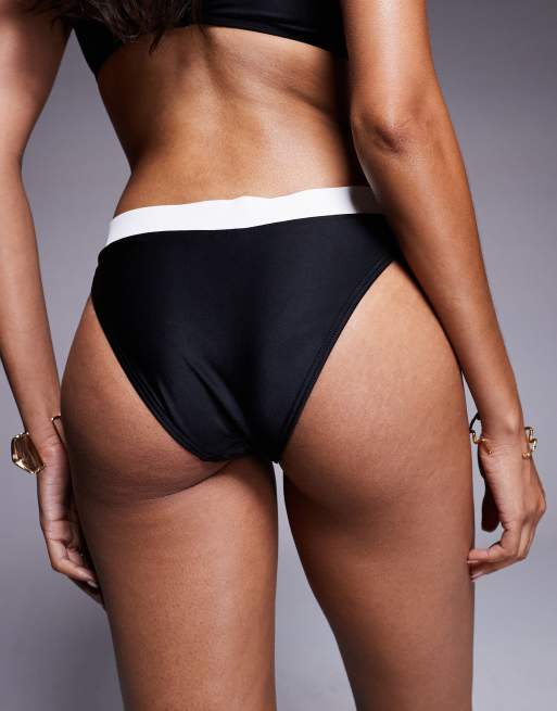Wolf & Whistle bikini bottom in black and white, 4 of 4