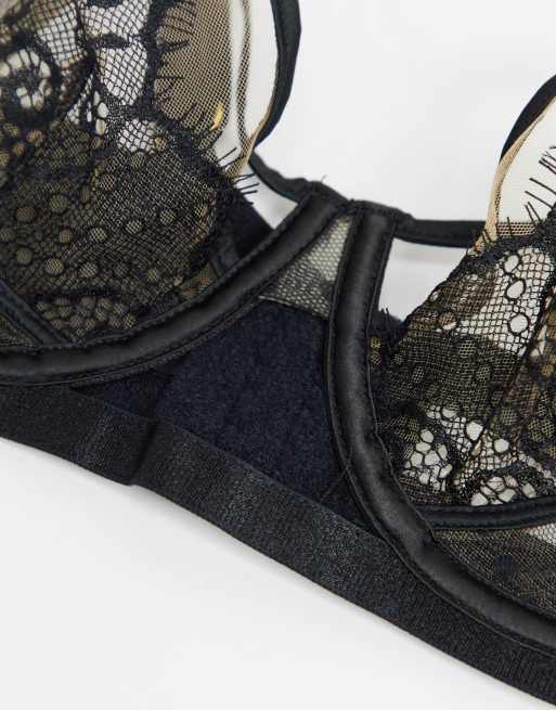 Wolf & Whistle Coppe Grandi - Reggiseno non imbottito in rete a pois con pizzo sovrapposto nero, 4 di 4