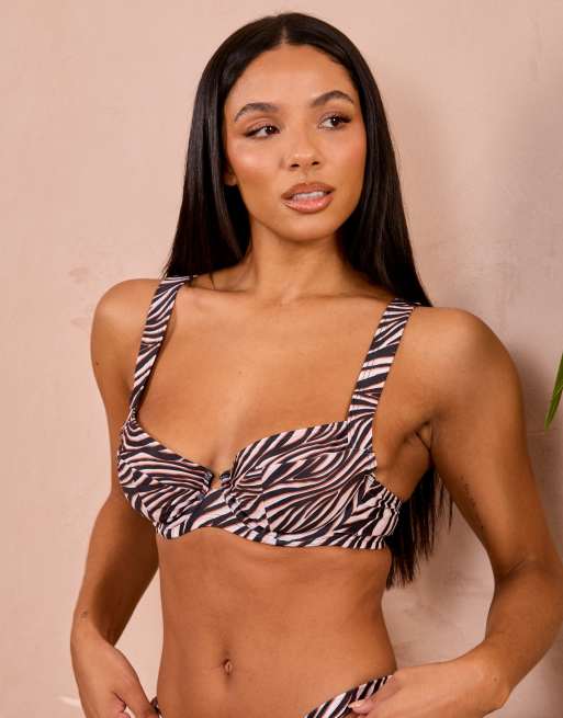Wolf & Whistle Coppe Grandi X Georgia Bayliss - Top bikini con ferretto e stampa zebrata, 2 di 4