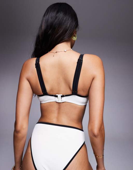 Wolf & Whistle crop bikini top with contrast binding in cream, 3 of 4