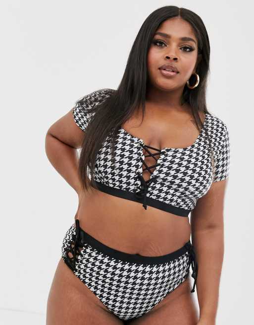 High-Waisted Houndstooth Bikini Bottoms 