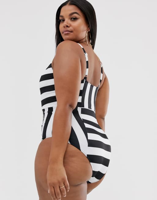 Black and white cheap striped swimsuit 2 piece