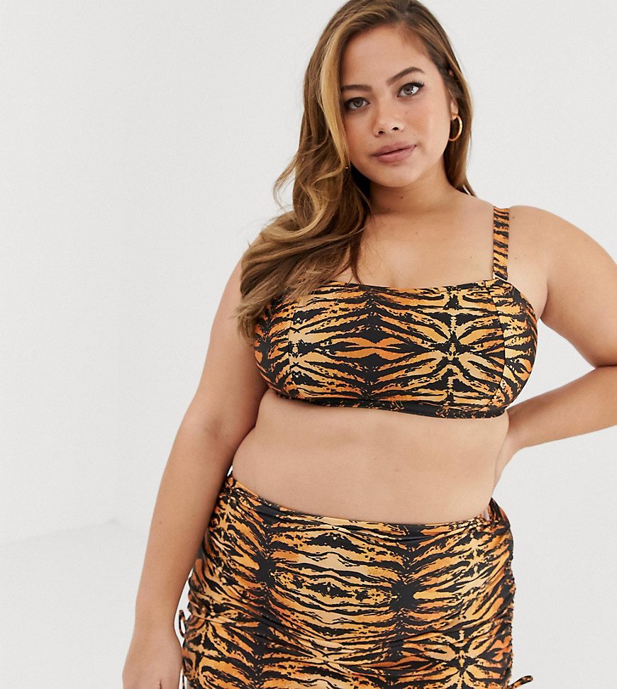 Wolf & Whistle Curve – Exclusive Eco – Tigermönstrad bikiniöverdel i bandeau-modell-Flerfärgad
