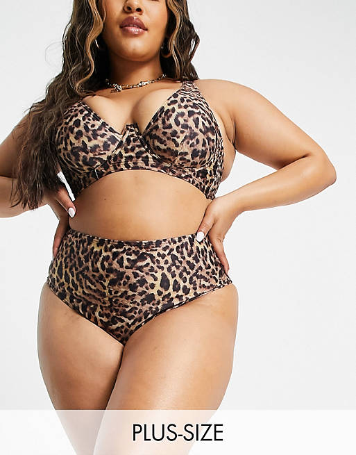 Wolf & Whistle Curve Exclusive high waist bikini bottom with in leopard print