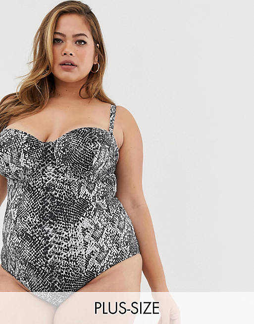 Wolf & Whistle Curve Exclusive underwired swimsuit in snake