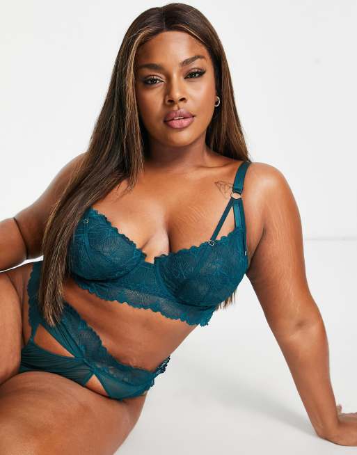 Wolf & Whistle Curve - Exclusivité - Soutien-gorge à balconnet long non rembourré en dentelle - Sarcelle, 2 de 4