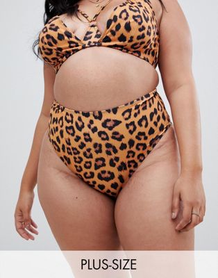 Wolf & Whistle Curve – Leopardmönstrad bikiniunderdel med hög midja – Endast hos ASOS-Flerfärgad