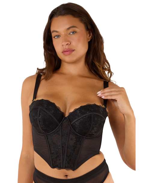 Wolf & Whistle Daisy embroidery strapless bustier in black - view 1