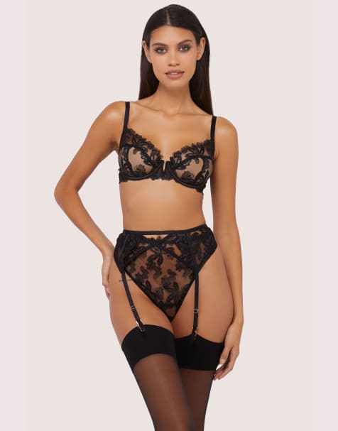 Wolf & Whistle Eva graphic embroidery balconette bra in black