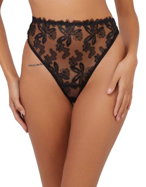 Wolf & Whistle Eva graphic embroidery high waist thong in black
