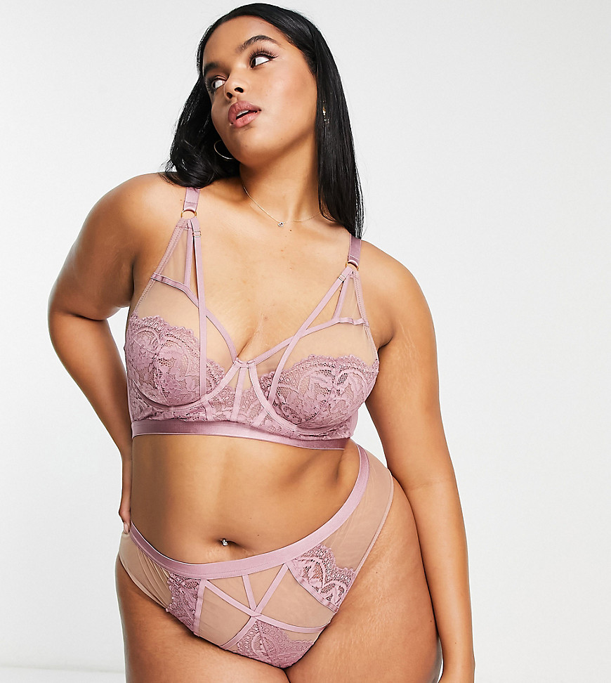 Wolf & Whistle Exclusive Curve corded lace and mesh high waist high leg brazilian brief in pink
