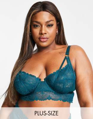 Wolf & Whistle Exclusive Curve lace longline non padded balconette bra in teal-Green