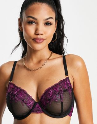 Wolf & Whistle Fuller Bust strappy lace lingerie set in pink