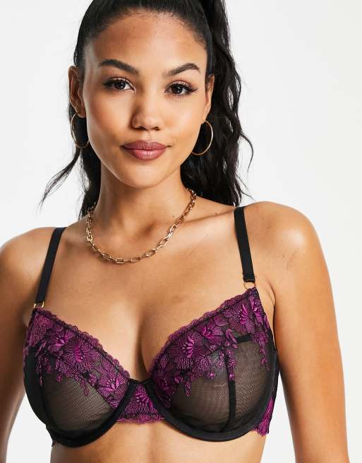 Wolf & Whistle Exclusive contrast floral embroidered mesh lingerie