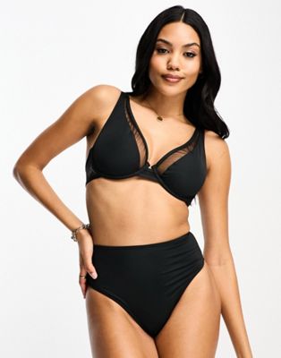 Exclusive Fuller Bust mix & match high waist bikini bottom in black mesh