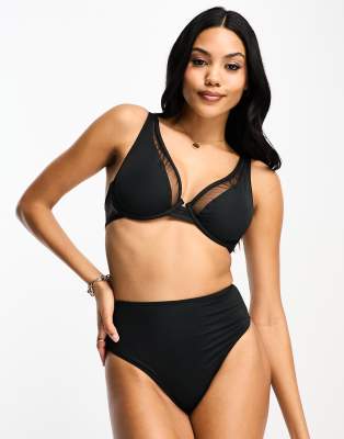 Wolf & Whistle Exclusive Fuller Bust Mix & Match High Waist Bikini Bottom In Black Mesh