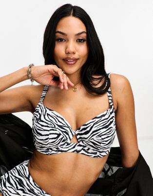 Exclusive Fuller Bust mix & match underwire bikini top in zebra print-Multi