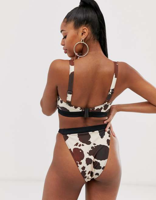 Wolf & Whistle – Exklusiv – Bikinihose mit hohem Beinschnitt und Kuhfellmuster , 2 von 4