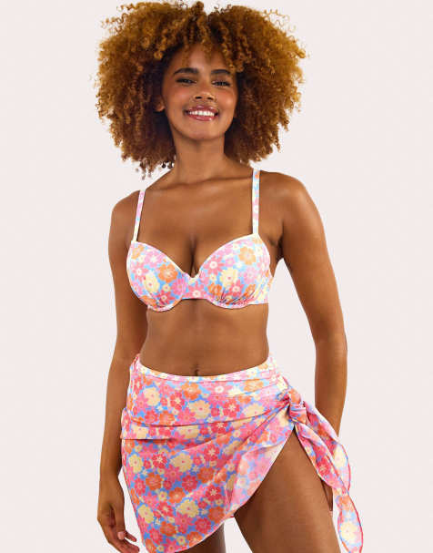 Wolf & Whistle Floral plunge bikini set in multi - view 1