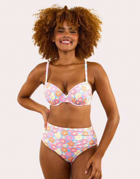 Wolf & Whistle Floral plunge bikini top in multi - view 1