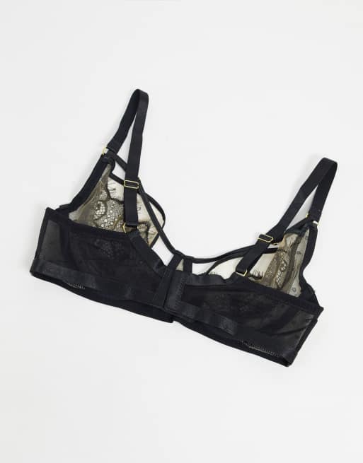 Wolf & Whistle Fuller Bust – Czarny miękki biustonosz w kropki z koronką, 2 z 4