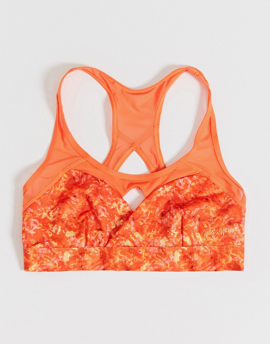 Wolf & Whistle Fuller Bust Eco Bra In Orange Jungle Print With Mesh Panels