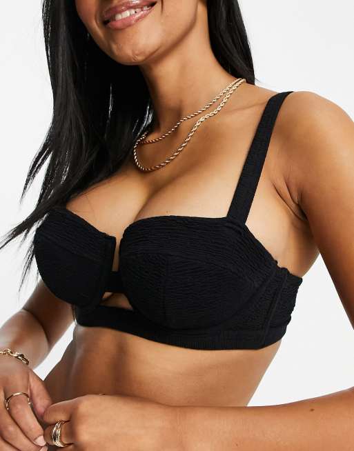 Wolf & Whistle Fuller Bust Exclusive – Czarna marszczona góra od bikini z fiszbinami , 4 z 4