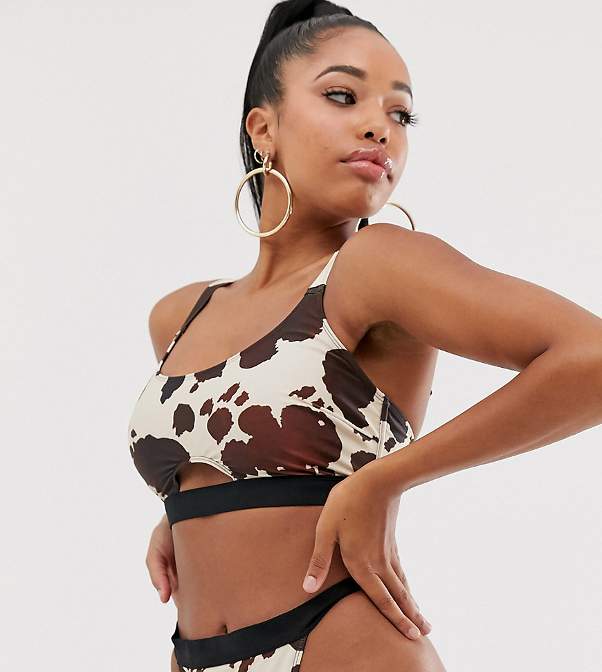 Wolf & Whistle Fuller Bust Exclusive Eco cut out crop bikini top in cow print D - F Cup-Orange