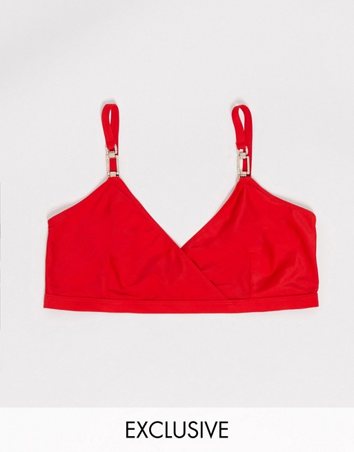 Wolf & Whistle Fuller Bust Exclusive Eco high apex triangle bikini top with hardware in red