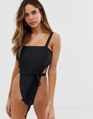 high leg belted swimsuit