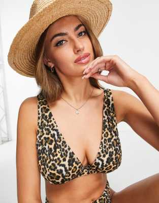 Shop Wolf & Whistle Fuller Bust Exclusive Mix And Match Underwired Bikini Top In Leopard Print-multi