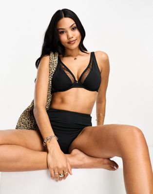 Wolf & Whistle Fuller Bust Exclusive mix & match underwire bikini top in black mesh - ASOS Price Checker