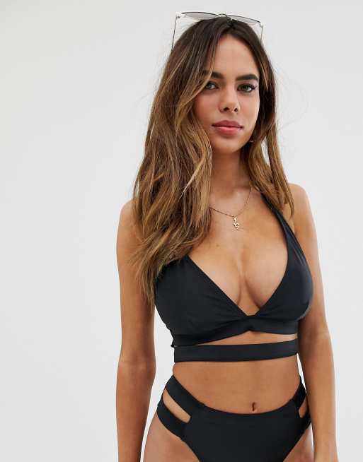 Wolf & Whistle Fuller Bust Exclusive triangle bikini top in black velvet