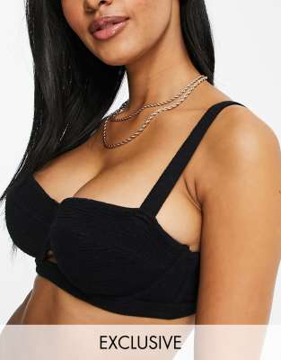 Black Crinkle Fuller Bust Underwired Bikini Top