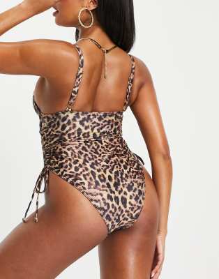 Wolf & Whistle Fuller Bust Exclusive Underwired Swimsuit With Side Rushing Detail In Multi
