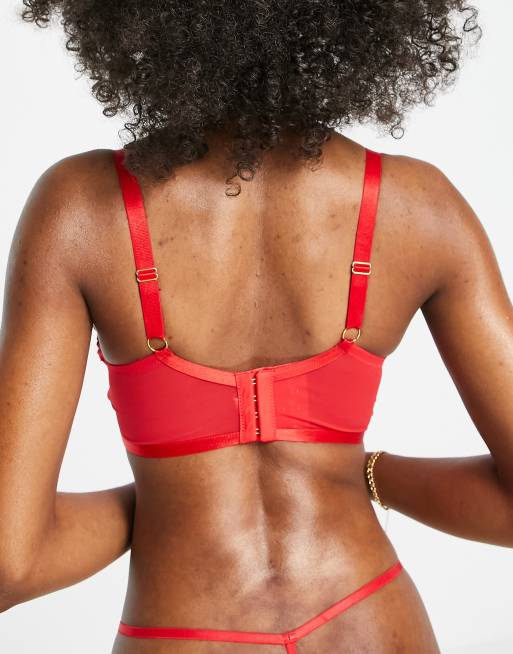 Wolf & Whistle Fuller Bust fishnet mesh longline cut-out bra in red, 2 of 4